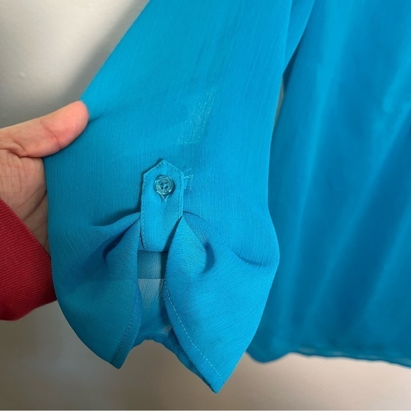 Express Sheer Blouse Peacock Blue Sequins - Picture 6 of 14